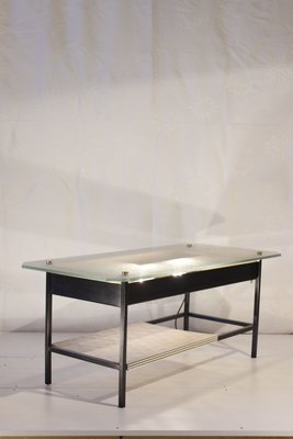 French Glass & Steel Light Coffee Table by Robert Mathieu, 1950s-WEQ-1143755