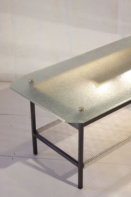 French Glass & Steel Light Coffee Table by Robert Mathieu, 1950s-WEQ-1143755