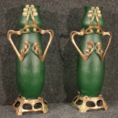 French Glass Vases in Art Nouveau Style, Set of 2-RP-957204