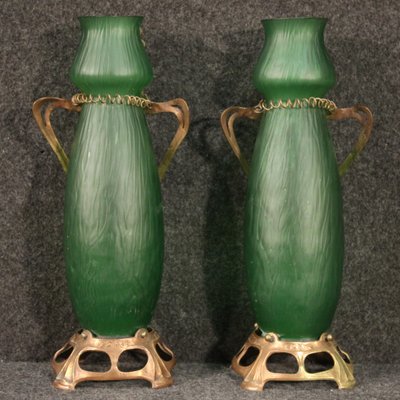 French Glass Vases in Art Nouveau Style, Set of 2-RP-957204