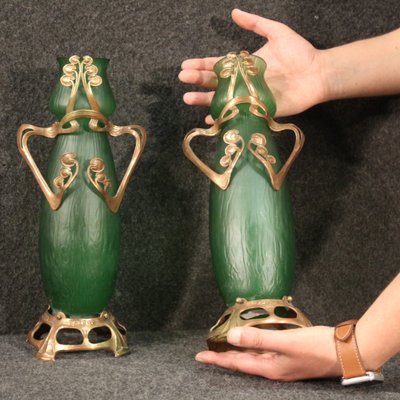 French Glass Vases in Art Nouveau Style, Set of 2-RP-957204