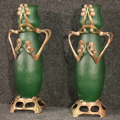 French Glass Vases in Art Nouveau Style, Set of 2-RP-957204