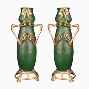 French Glass Vases in Art Nouveau Style, Set of 2-RP-957204