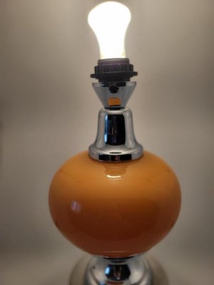 French Globe Table Lamp in Orange Opaline and Chrome Base, 1970s-QCI-2027781