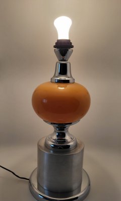 French Globe Table Lamp in Orange Opaline and Chrome Base, 1970s-QCI-2027781