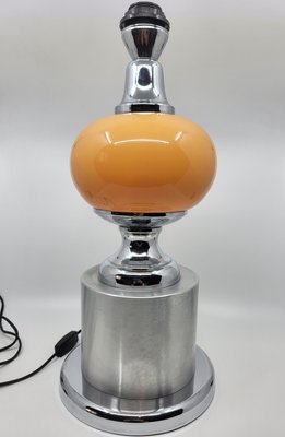 French Globe Table Lamp in Orange Opaline and Chrome Base, 1970s-QCI-2027781