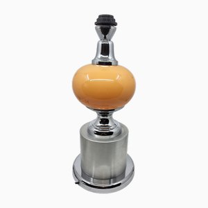 French Globe Table Lamp in Orange Opaline and Chrome Base, 1970s-QCI-2027781