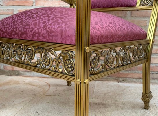 French Gold Brass & Bronze Armchairs with Pink Upholstery, 1940s, Set of 2-NOU-694777