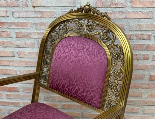 French Gold Brass & Bronze Armchairs with Pink Upholstery, 1940s, Set of 2-NOU-694777