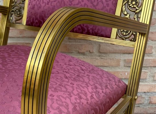 French Gold Brass & Bronze Armchairs with Pink Upholstery, 1940s, Set of 2-NOU-694777