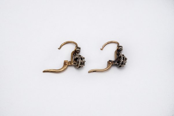 French Gold Earrings with Old-Cut Diamonds, 1930s, Set of 2-BXB-1768367