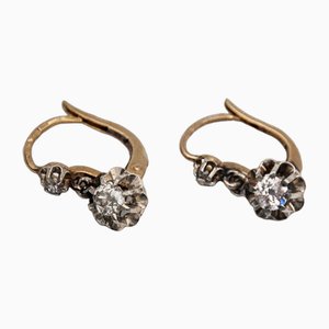 French Gold Earrings with Old-Cut Diamonds, 1930s, Set of 2-BXB-1768367