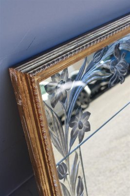 French Gold Lacquered Mirror with Plants and Flowers Engraved-EH-1150943