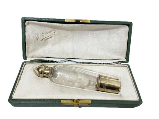 French Gold Plated and Engraved Silver Traveling Liqueur Bottle, 1890s, Set of 2-UCH-1393058