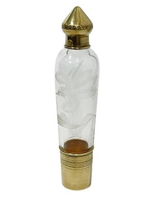 French Gold Plated and Engraved Silver Traveling Liqueur Bottle, 1890s, Set of 2-UCH-1393058