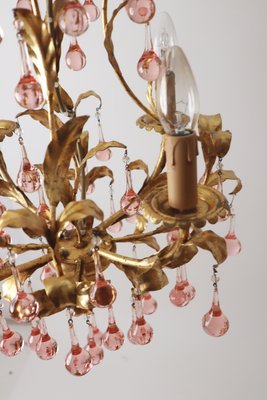 French Gold-Plated Chandelier with Pink Glass Drops from Maison Baguès, 1970s-ESB-2035617