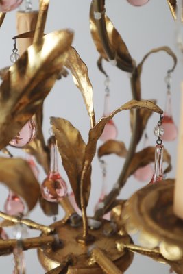 French Gold-Plated Chandelier with Pink Glass Drops from Maison Baguès, 1970s-ESB-2035617