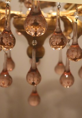 French Gold-Plated Chandelier with Pink Glass Drops from Maison Baguès, 1970s-ESB-2035617