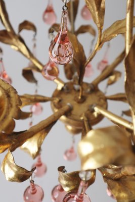 French Gold-Plated Chandelier with Pink Glass Drops from Maison Baguès, 1970s-ESB-2035617