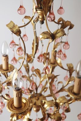 French Gold-Plated Chandelier with Pink Glass Drops from Maison Baguès, 1970s-ESB-2035617