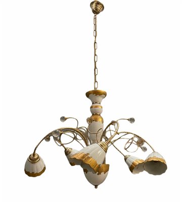 French Gold-Plated Porcelain Caroline Chandelier from Limoges de France, 1970s-JJC-873717