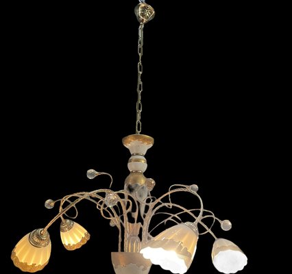 French Gold-Plated Porcelain Caroline Chandelier from Limoges de France, 1970s-JJC-873717