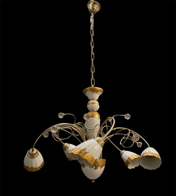 French Gold-Plated Porcelain Caroline Chandelier from Limoges de France, 1970s-JJC-873717