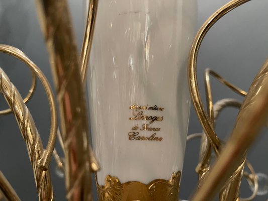 French Gold-Plated Porcelain Caroline Chandelier from Limoges de France, 1970s-JJC-873717