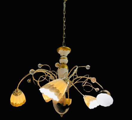 French Gold-Plated Porcelain Caroline Chandelier from Limoges de France, 1970s-JJC-873717