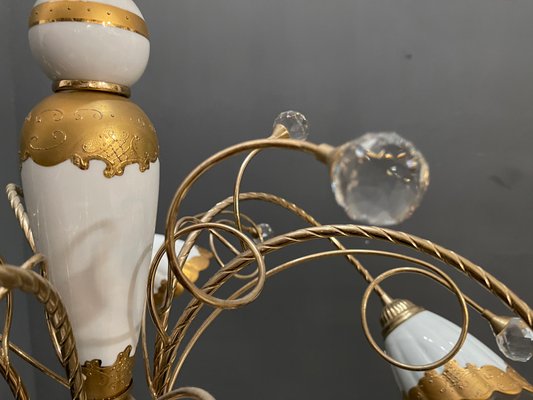 French Gold-Plated Porcelain Caroline Chandelier from Limoges de France, 1970s-JJC-873717