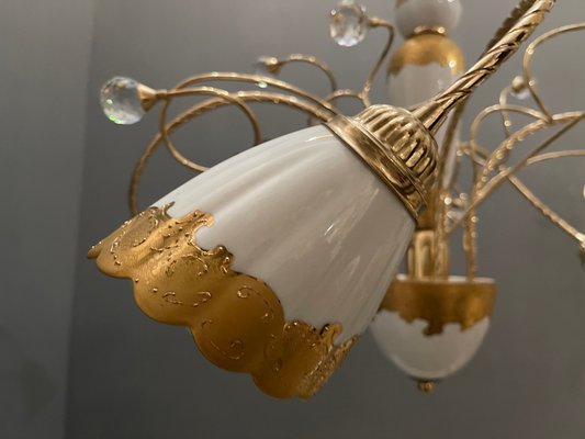 French Gold-Plated Porcelain Caroline Chandelier from Limoges de France, 1970s-JJC-873717