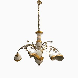 French Gold-Plated Porcelain Caroline Chandelier from Limoges de France, 1970s-JJC-873717