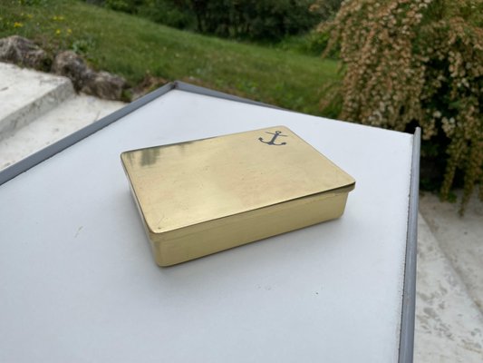 French Golden Box in Brass with Anchor Pattern, 1970-UR-1290023