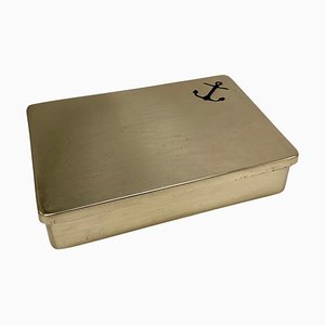 French Golden Box in Brass with Anchor Pattern, 1970-UR-1290023