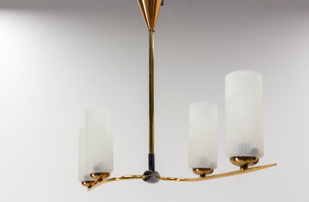 French Golden Chrome and Frosted Glass Ceiling Pendant in the Style of Arlus, 1960s-RIU-1142300