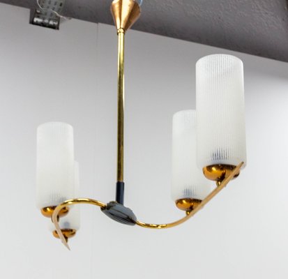 French Golden Chrome and Frosted Glass Ceiling Pendant in the Style of Arlus, 1960s-RIU-1142300