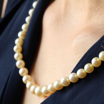 French Golden Falling Cultured Pearl Necklace, 1950s-OLU-981472