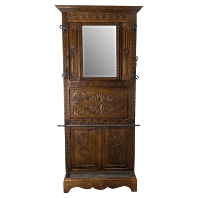 French Gothic Coat Rack in Chestnut with Mirror, 1890s-RIU-1769214