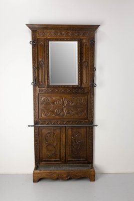 French Gothic Coat Rack in Chestnut with Mirror, 1890s-RIU-1769214