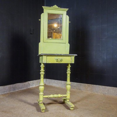 French Green Brocante Mirror Table with Marble Sheet-IA-1412554