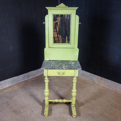 French Green Brocante Mirror Table with Marble Sheet-IA-1412554