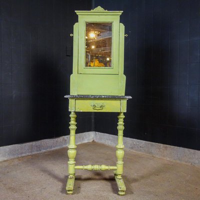 French Green Brocante Mirror Table with Marble Sheet-IA-1412554