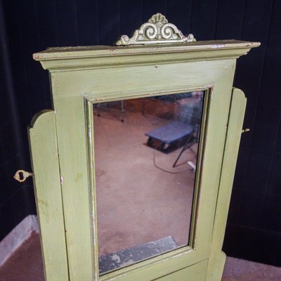 French Green Brocante Mirror Table with Marble Sheet-IA-1412554