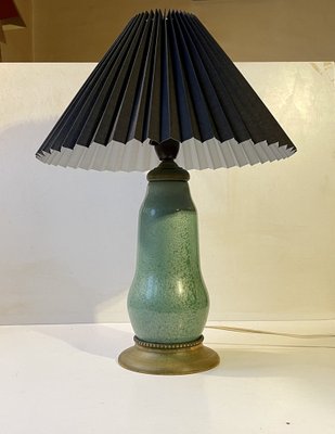 French Green Enamel Gourd Table Lamp in the style of Alexandre Marty, 1920s-LCR-1799355