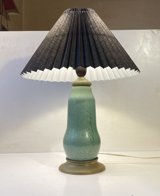 French Green Enamel Gourd Table Lamp in the style of Alexandre Marty, 1920s-LCR-1799355