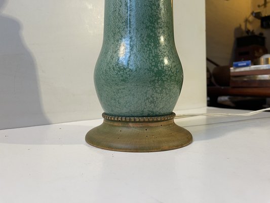 French Green Enamel Gourd Table Lamp in the style of Alexandre Marty, 1920s-LCR-1799355