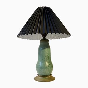 French Green Enamel Gourd Table Lamp in the style of Alexandre Marty, 1920s-LCR-1799355