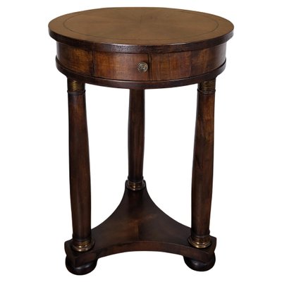 French Gueridon Side Round Table in Mahogany with Tripod Columns Brass Decors, 1890s-EUP-1746663