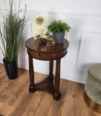 French Gueridon Side Round Table in Mahogany with Tripod Columns Brass Decors, 1890s-EUP-1746663