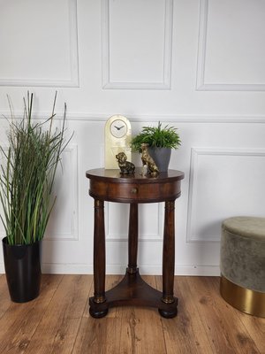 French Gueridon Side Round Table in Mahogany with Tripod Columns Brass Decors, 1890s-EUP-1746663